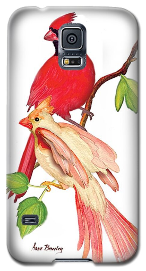Albino Cardinal Galaxy S5 Case featuring the painting Mr. and Mrs. Cardinal by Anne Beverley-Stamps