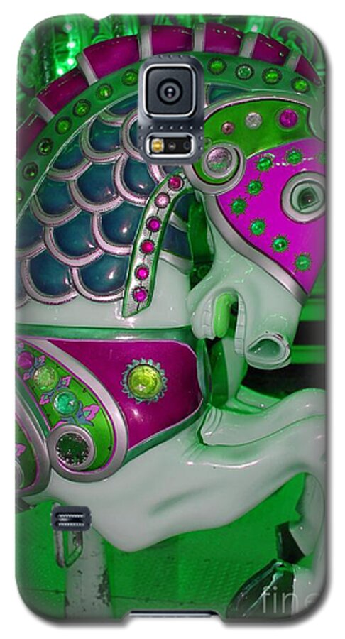Carousel Galaxy S5 Case featuring the digital art Neon Green Carousel Horse by Patty Vicknair