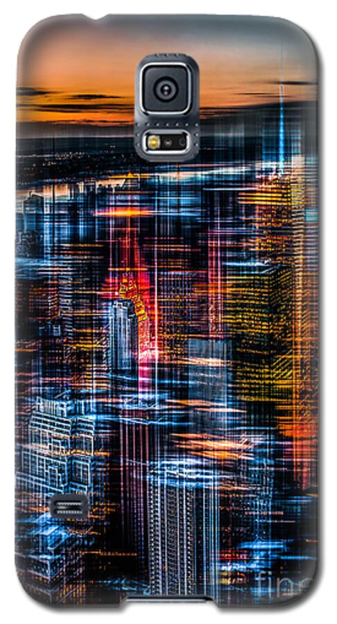 Nyc Galaxy S5 Case featuring the photograph New York- the night awakes - orange by Hannes Cmarits