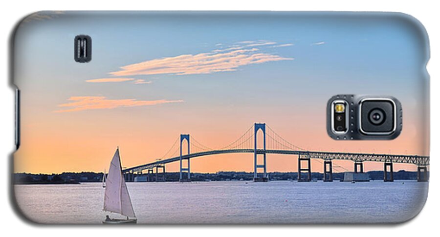 Newport Galaxy S5 Case featuring the photograph Newport Bridge Twilight Sunset with Sailboat Rhode Island USA by Marianne Campolongo
