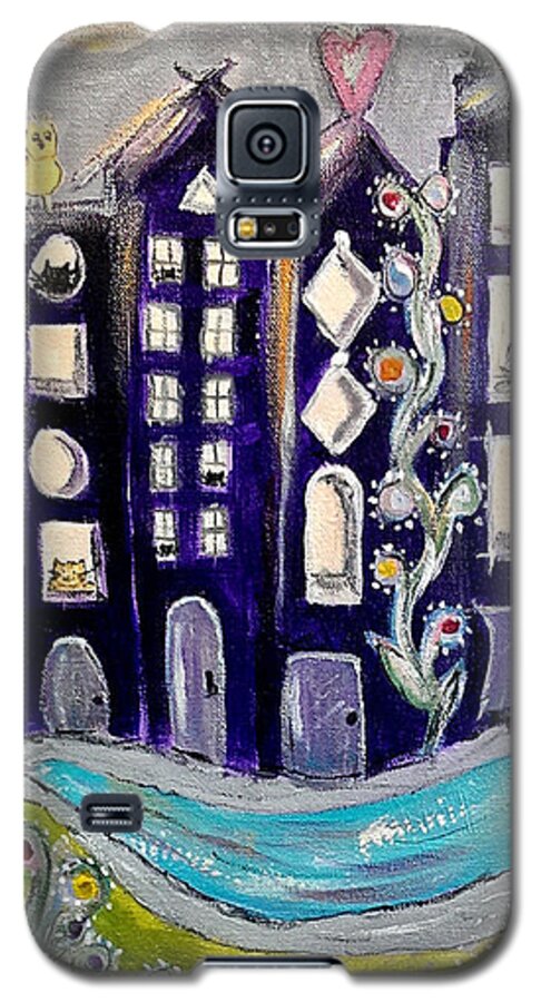 Cat Art Galaxy S5 Case featuring the painting Night KittyScape by Lou Belcher
