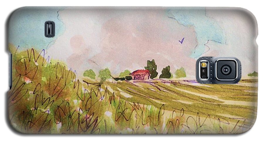 Nimbus Clouds Galaxy S5 Case featuring the painting Nimbus Clouds And Farm by Suzanne McKay