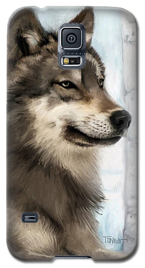 The Northern Rocky Mountains Wolf Galaxy S5 Case featuring the mixed media Northern Rocky Wolf... by Mark Tonelli