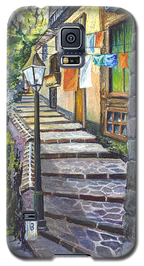 Watercolor Galaxy S5 Case featuring the painting Old Village Stairs - in Tuscany Italy by Carol Wisniewski