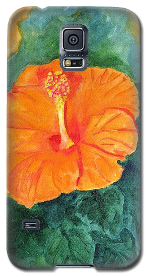 Hibiscus Galaxy S5 Case featuring the painting Orange Hibiscus by Sandy McIntire