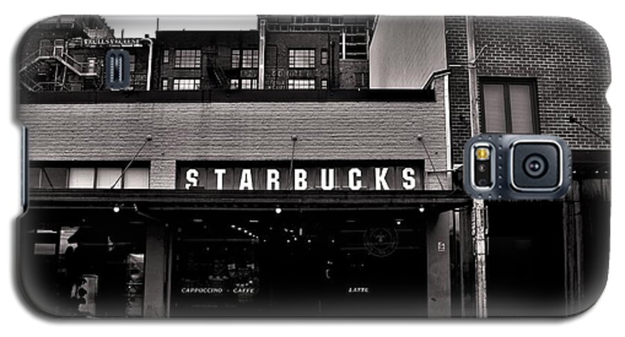 Starbucks Galaxy S5 Case featuring the photograph Original Starbucks Black And White by Benjamin Yeager