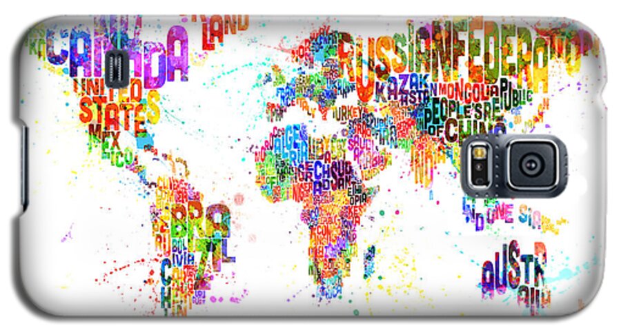 Map Of The World Galaxy S5 Case featuring the digital art Paint Splashes Text Map of the World by Michael Tompsett