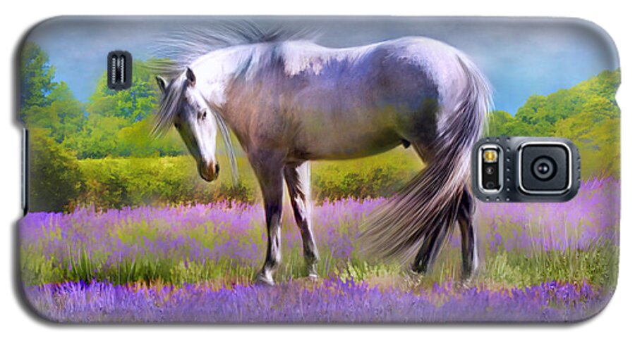 Grey Horse In Lavender Field Galaxy S5 Case featuring the digital art Painted For Lavender by Kari Nanstad