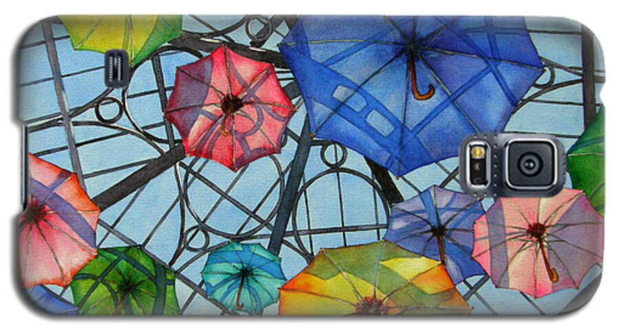 Umbrellas Galaxy S5 Case featuring the painting Palazzo Parasols by Judy Mercer