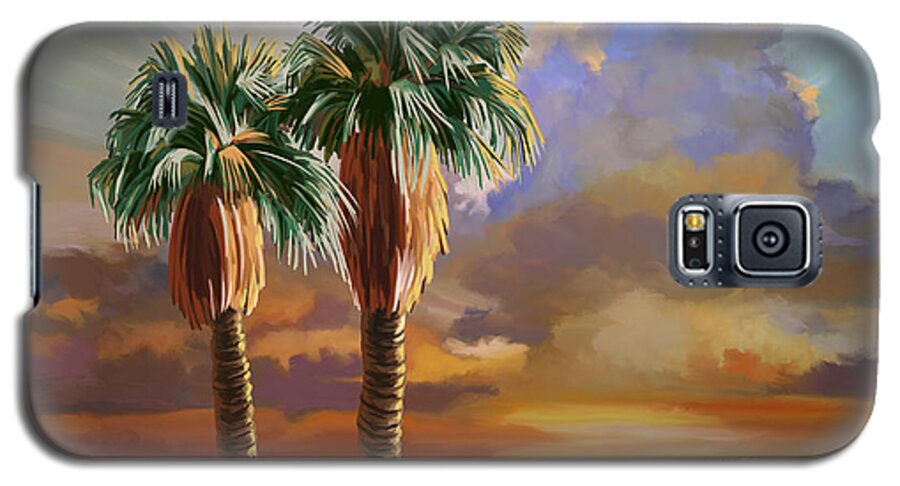 Cabo San Lucas Galaxy S5 Case featuring the painting Palm Tree Cabo Sunset by Tim Gilliland