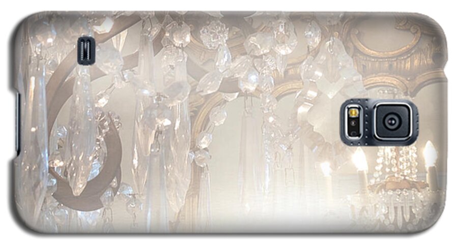 Paris Galaxy S5 Case featuring the photograph Paris Dreamy White Gold Ghostly Crystal Chandelier Mirrored Reflection - Paris Crystal Chandeliers by Kathy Fornal