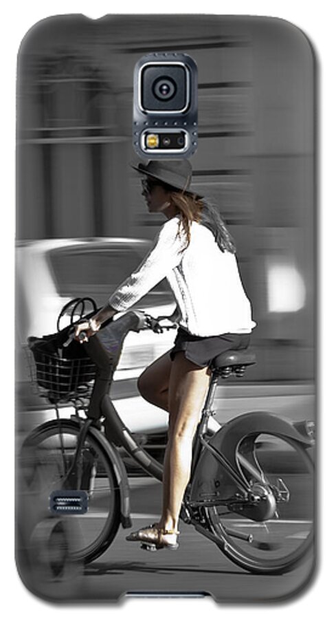 Paris Galaxy S5 Case featuring the photograph Parisian Girl Cyclist by Maj Seda