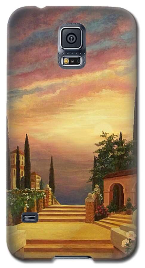 Patio Galaxy S5 Case featuring the digital art Patio il Tramonto or Patio at Sunset by Evie Cook