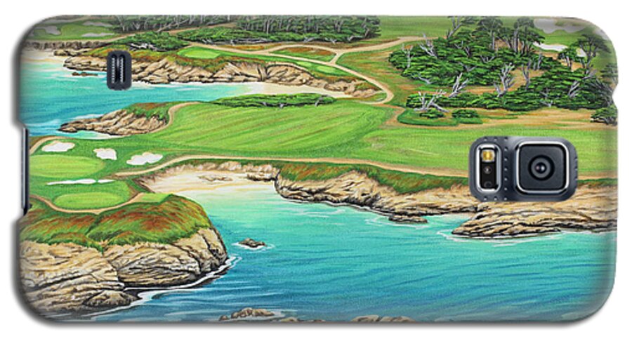 Ocean Galaxy S5 Case featuring the painting Pebble Beach 15th Hole-South by Jane Girardot