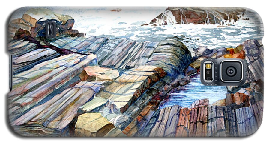 Maine Galaxy S5 Case featuring the painting Pemaquid Rocks by Roger Rockefeller