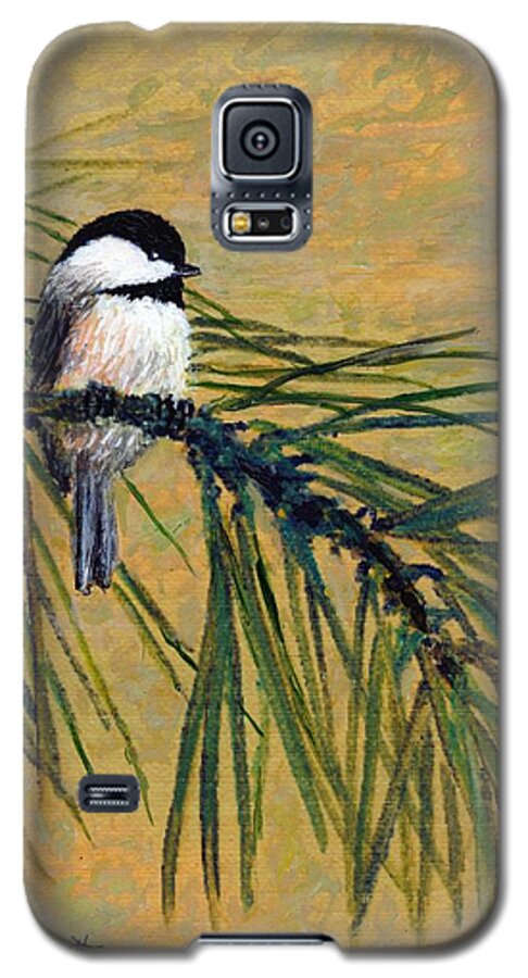 Chickadee Galaxy S5 Case featuring the painting Pine Branch Chickadee Bird 1 by Kathleen McDermott