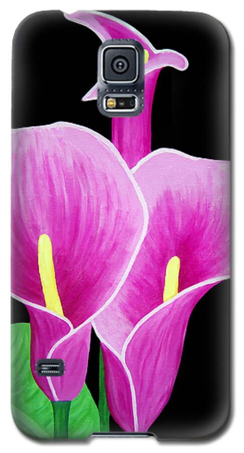 Pink Galaxy S5 Case featuring the painting Pink Calla Lillies 2 by Angelina Tamez