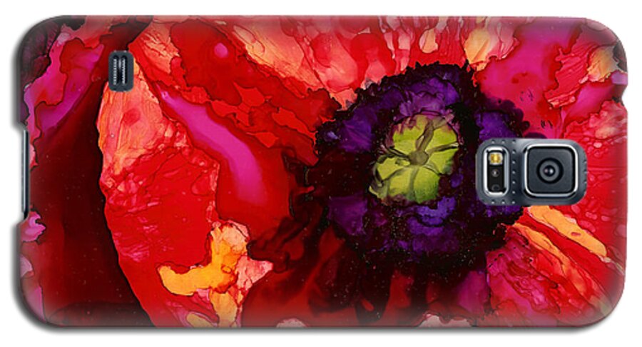 Red Poppy Galaxy S5 Case featuring the painting Playful Poppy by Karen Mattson