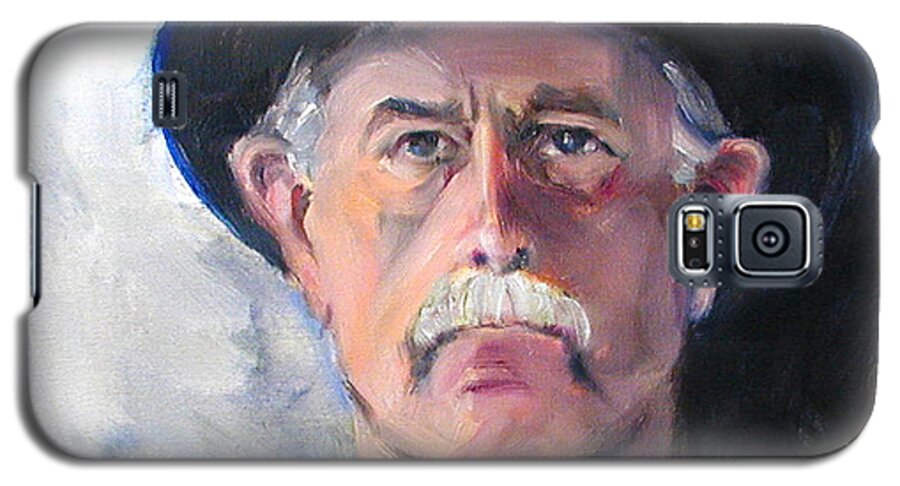 Portrait Painting Of Man Galaxy S5 Case featuring the painting Portrait of a man in top hat by Greta Corens