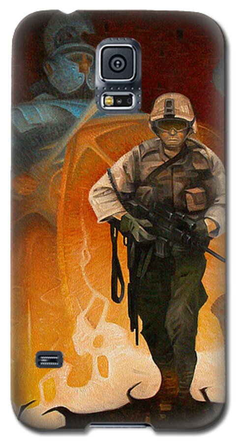 Military Galaxy S5 Case featuring the painting Protected By A Wall Of Fire by T S Carson