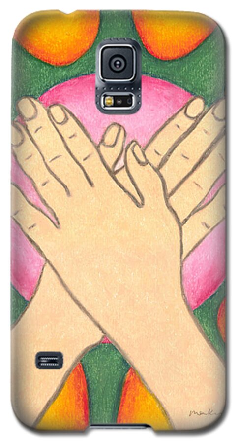 Buddha Galaxy S5 Case featuring the painting Protection - Mudra Mandala by Carrie MaKenna