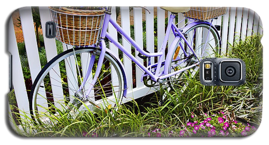 Bicycle Galaxy S5 Case featuring the photograph Purple Bicycle and Flowers by David Smith