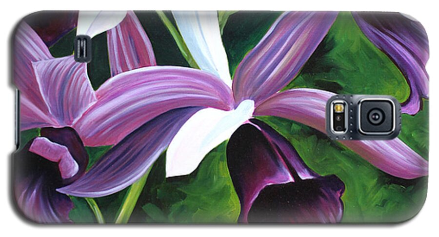 Orchid Galaxy S5 Case featuring the painting Purple Orchid by Debbie Hart