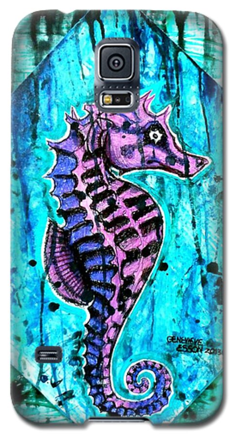 Seahorse Galaxy S5 Case featuring the painting Purple Seahorse by Genevieve Esson