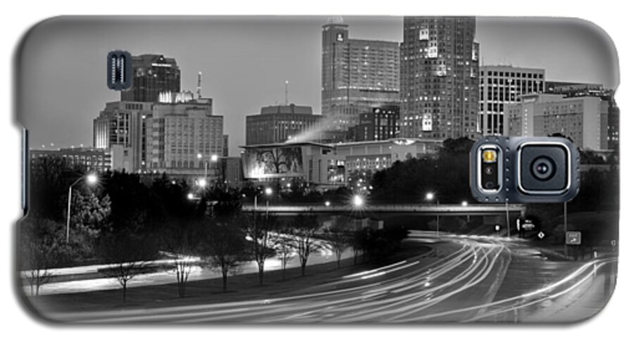 Raleigh Skyline Galaxy S5 Case featuring the photograph Raleigh Skyline at Dusk Evening Black and White BW Evening Panorama North Carolina NC by Jon Holiday