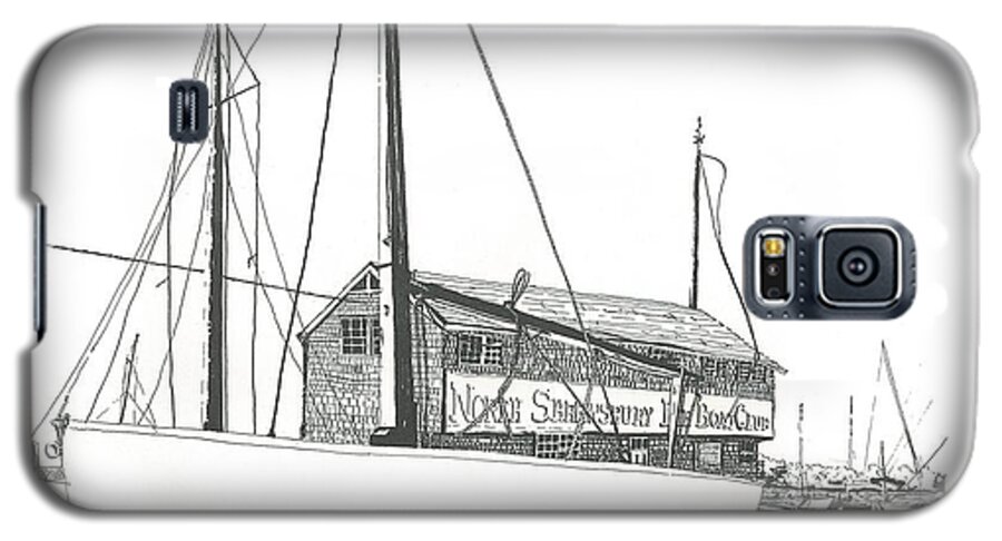 Pen And Ink Galaxy S5 Case featuring the drawing Red Bank Boat Club by Alan Johnson