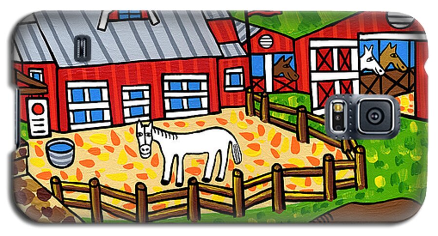 Horse Galaxy S5 Case featuring the painting Red Barn Stable by Mike Segal