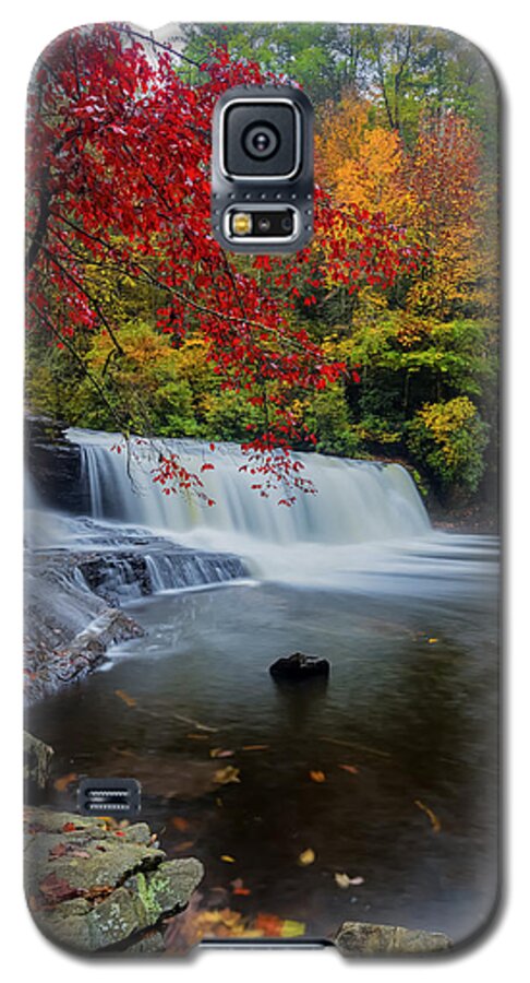 Autumn Galaxy S5 Case featuring the photograph Red Leaves in Dupoint Park Hooker Falls by Andres Leon