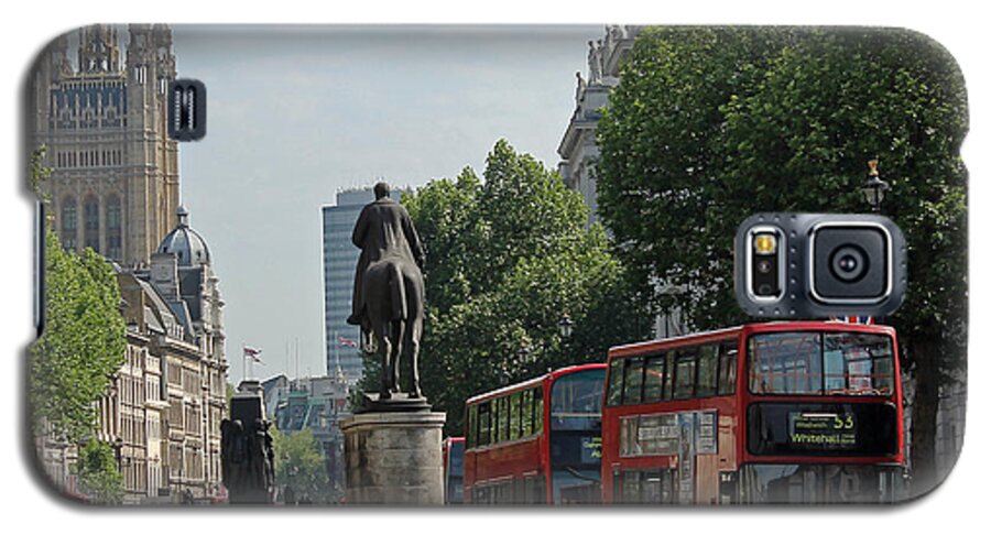 Red London Bus Galaxy S5 Case featuring the photograph Red London bus in Whitehall by Tony Murtagh