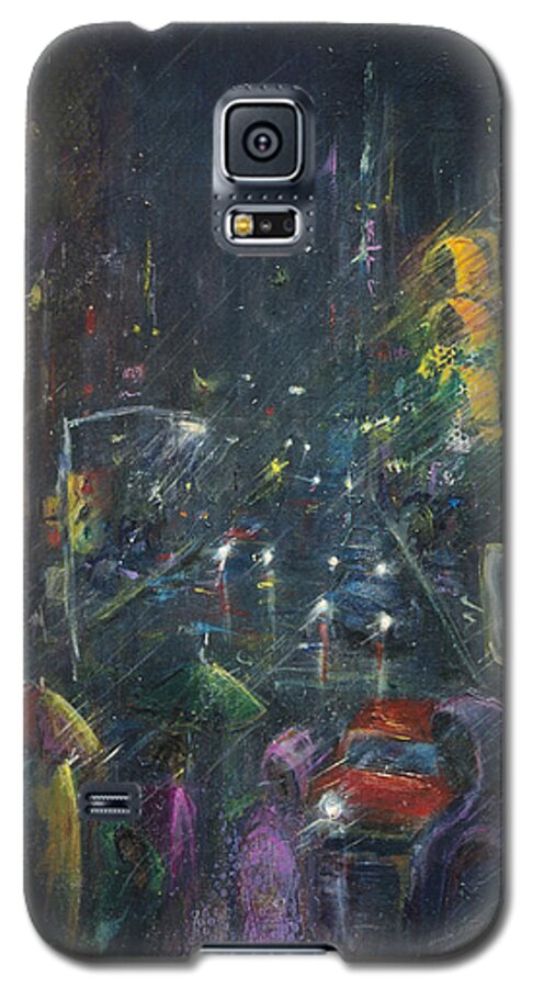 City Galaxy S5 Case featuring the painting Reflections of a Rainy Night by Leela Payne
