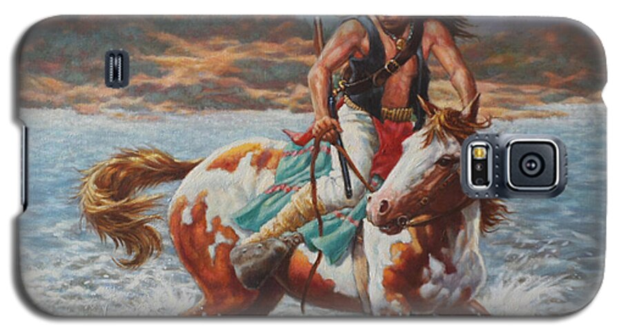 Native American Galaxy S5 Case featuring the painting River Crossing by Harvie Brown