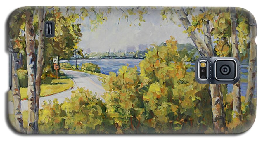 Rockford Il Galaxy S5 Case featuring the painting Rock River Bike Path by Ingrid Dohm