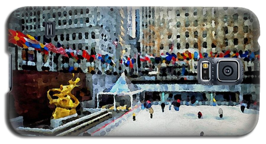 Rockefeller Center Ice Skating Galaxy S5 Case featuring the painting Rockefeller Center Ice Skaters NYC by Femina Photo Art By Maggie