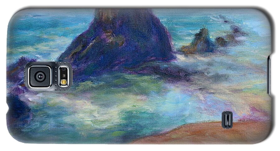 Seascape Galaxy S5 Case featuring the painting Rocks Heading North - Scenic Landscape Seascape Painting by Quin Sweetman