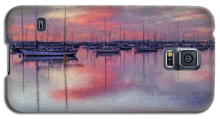  Galaxy S5 Case featuring the digital art San Diego - Sailboats at Sunrise by Lianne Schneider