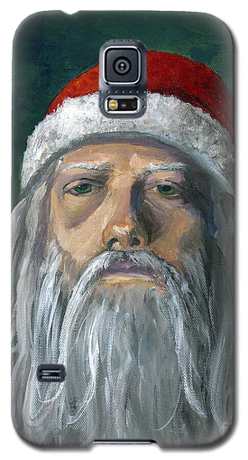 Portrait Galaxy S5 Case featuring the painting Santa Portrait Art Red and Green by Lenora De Lude