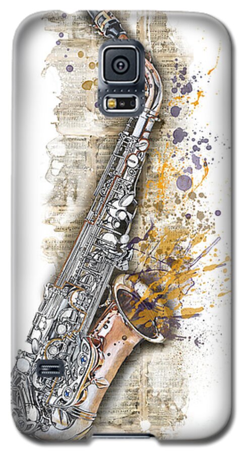 Jazz Galaxy S5 Case featuring the painting Saxophone 02 - Elena Yakubovich by Elena Daniel Yakubovich