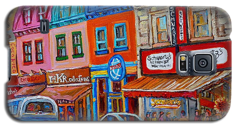 Montreal Galaxy S5 Case featuring the painting Schwartzs Deli Restaurant Montreal Smoked Meat Plateau Mont Royal Streetscene Carole Spandau by Carole Spandau