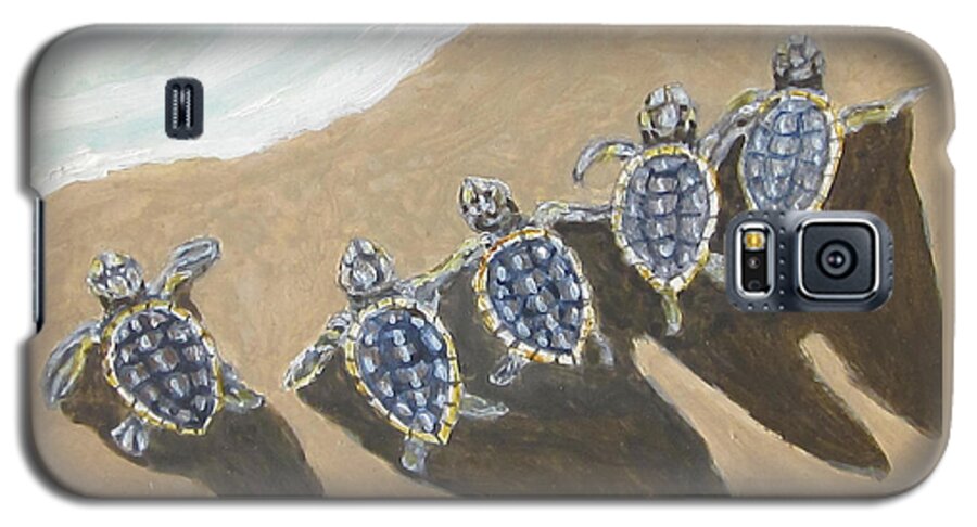 Turtles Galaxy S5 Case featuring the painting Sea Turtle Babes by Anne Marie Brown