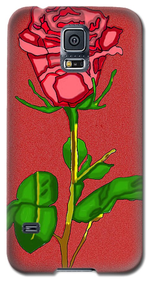 Single Red Rose Galaxy S5 Case featuring the digital art Single Red Rose With Red Background by Christine Perry