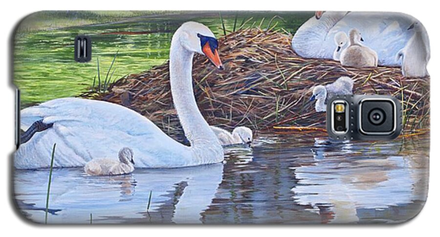 Parents Galaxy S5 Case featuring the painting Six Cygnets by AnnaJo Vahle