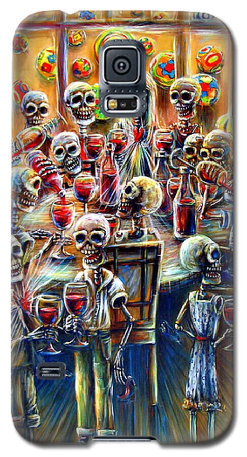 Skeletons Galaxy S5 Case featuring the painting Skeleton Wine Party by Heather Calderon