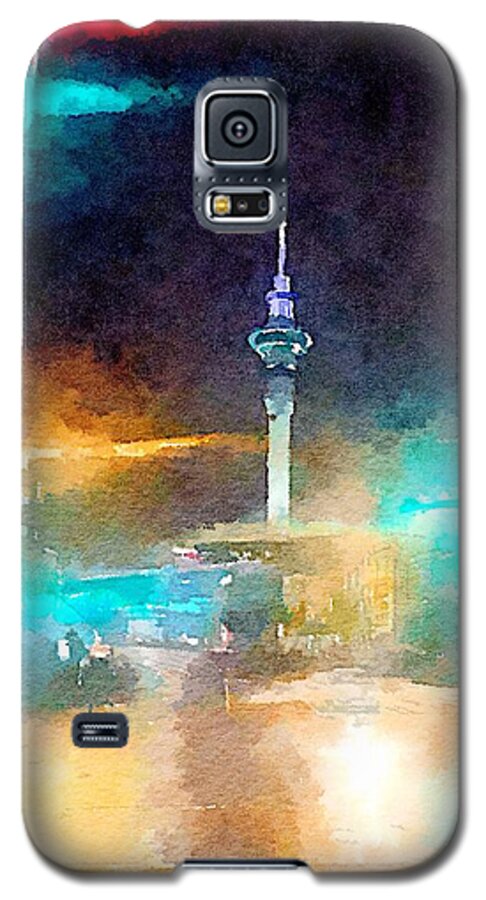 Sky Tower Galaxy S5 Case featuring the painting Sky Tower by night by HELGE Art Gallery