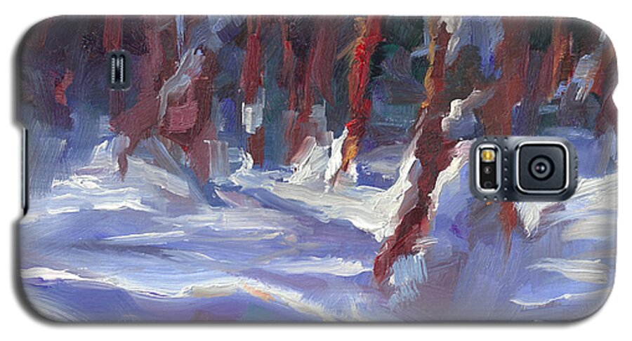 Impressionism Galaxy S5 Case featuring the painting Snow Laden - winter snow covered trees by Talya Johnson