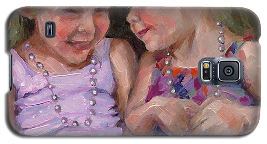 Sisters Galaxy S5 Case featuring the painting SOLD Silly Sister Secrets by Nancy Parsons