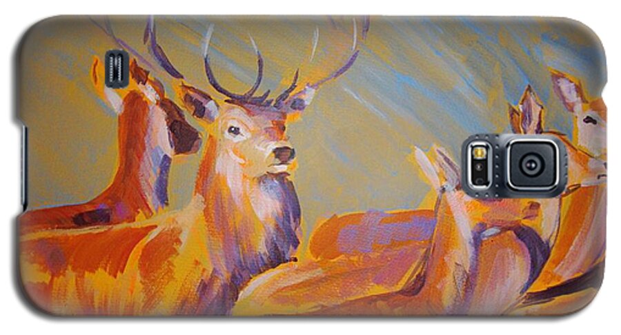 Deer Galaxy S5 Case featuring the painting Stag and Deer Painting by Mike Jory
